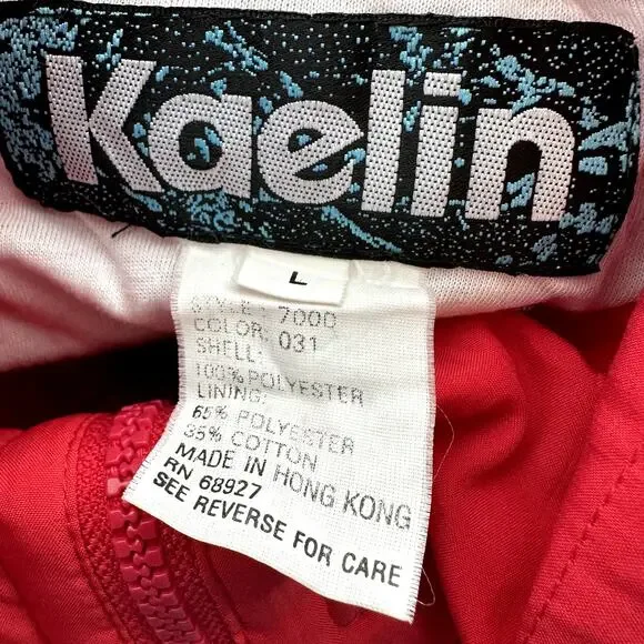 Vintage Kaelin Ski Jacket 80s Full Zip Crest Patch Zip Pockets Red Large